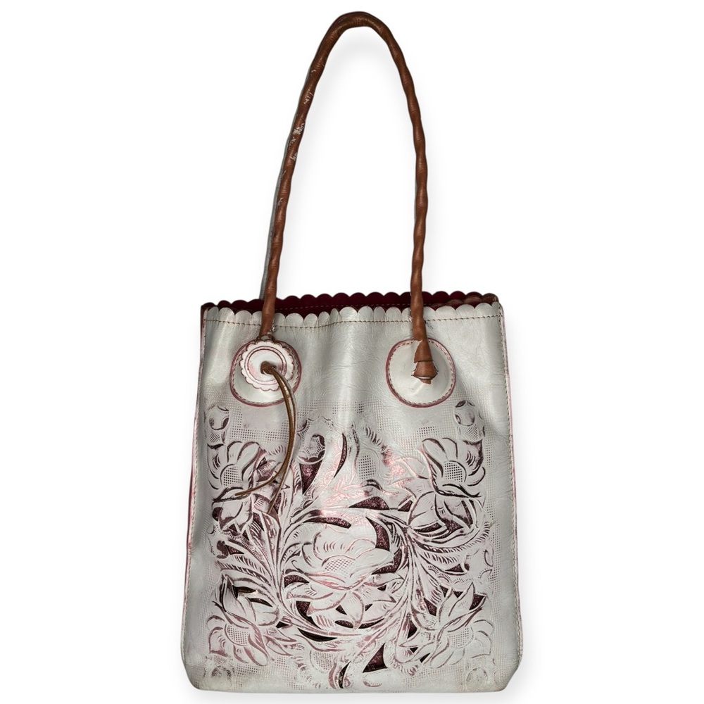 Patricia Nash Cavo Tote Antique Rose Burnished Embossed Tooled Shopper Tote Pink